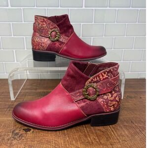 L'Artiste by Spring Step Tiatia Bordeaux Red Leather Ankle Booties EU37 US 6.5-7
